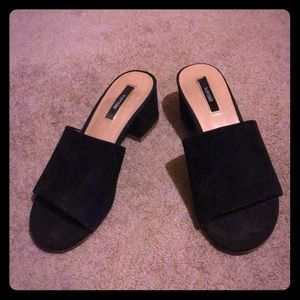 Black Suede Slip-on Heels